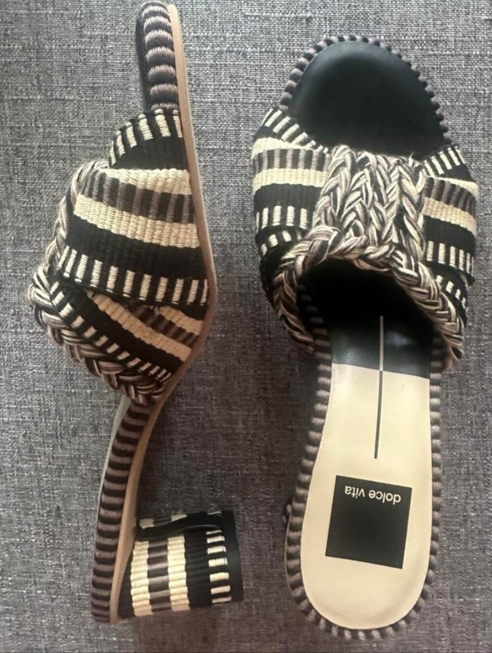 Dolce Vita Black and Beige Braided Slide Loafers Sz 8.5